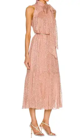 Zimmermann Metallic Dot Tie Neck Midi Dress Blush Size 2 /AU 12 for rent on The Volte - image 2