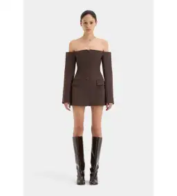 Sir the Label Sandrine Tailored Mini Dress Chocolate Size 1 AU 8