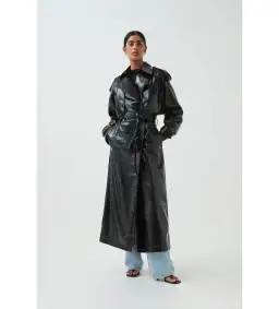 Aje Raven Vegan Leather Trench in Black Size S / AU 8