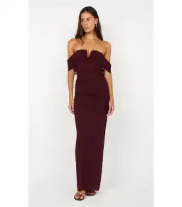 Bec & Bridge Poppy Gathered Maxi Dress Plum Size AU 6