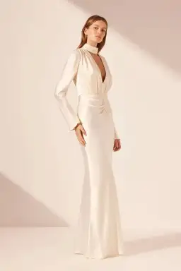 Shona Joy La Lune Plunged Long Sleeve Maxi Dress Cream Size 6 for rent on The Volte - image 2