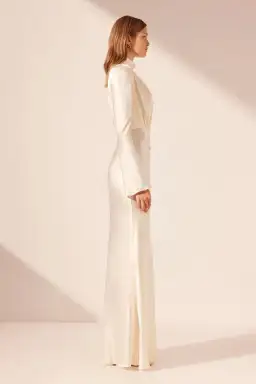 Shona Joy La Lune Plunged Long Sleeve Maxi Dress Cream Size 6 for rent on The Volte - image 3