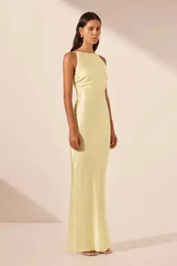 Shona Joy La Lune High Neck Ruched Maxi Dress Lemon Size 10 for rent on The Volte - image 2