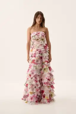Aje Fleur Pleated Gown Collage Floral  Size 14  for rent on The Volte - image 1