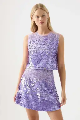 Aje Celeste Sequin Shell Top and Cherie Sequin Skirt Set Purple Size 8 for rent on The Volte - image 1