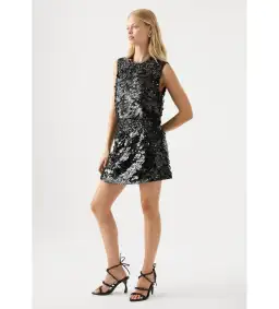 Aje Cherie Sequin Black Mini Skirt in Black Size AU 12 for rent on The Volte - image 2