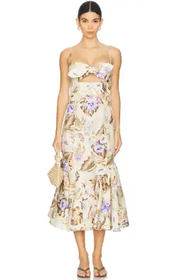 Zimmermann The Coco Tie Front Midi Dress in Cream Multi Floral Size 1 / AU 10 for rent on The Volte - image 1