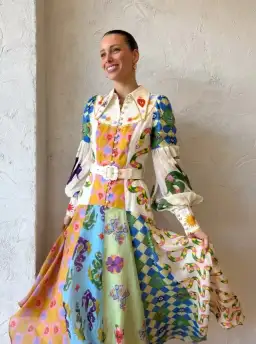 Alemais Lou Balloon Sleeve Shirt Midi Dress Multi Print Size AU 16 for rent on The Volte - image 2