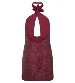 Meshk Nylah Beaded Halter Mini Dress Burgundy Size 6 for rent on The Volte - image 7