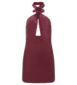 Meshk Nylah Beaded Halter Mini Dress Burgundy Size 6 for rent on The Volte - image 6