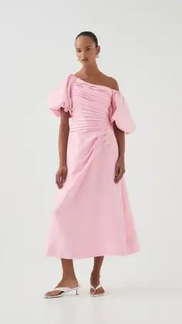Aje Candence Ruched Midi Dress in Ballet Pink Size 12