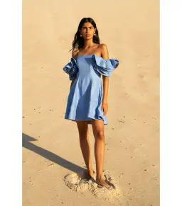 Aje Twyla Mini Dress in Oyster Blue Size AU 8