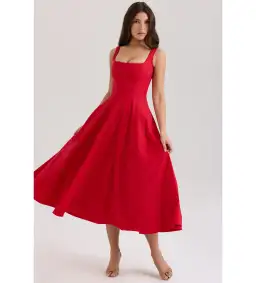 House Of CB Mariabella Long Midi Dress Red Size 14