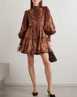 Alemais Seraphina Mini Dress Brown Print Size 10 