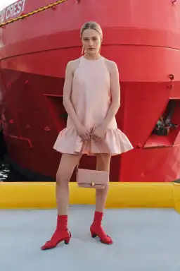 Oroton Halter Mini Dress Apple Peach Size 8 for rent on The Volte - image 1