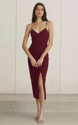 Bec & Bridge - Lea Split Midi dress Burgundy size 10
