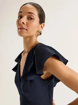 Review Montreal Flounce Sleeve Satin Maxi Dress Navy Size 12 for rent on The Volte - image 3