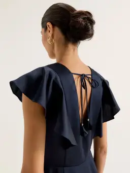 Review Montreal Flounce Sleeve Satin Maxi Dress Navy Size 12 for rent on The Volte - image 4