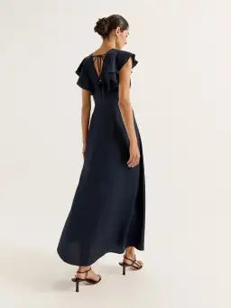 Review Montreal Flounce Sleeve Satin Maxi Dress Navy Size 12 for rent on The Volte - image 5