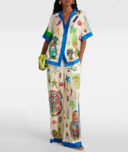 Alemais Rollers Silk Twill Shirt and Pants Multi Size AU 6