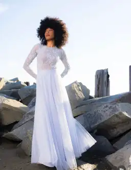 Zimmermann Long Sleeve Lace body suit & Skirt light blue for rent on The Volte - image 1