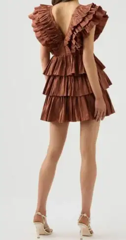 Aje Rhythmic Frill Dress Coffee Size 12 for rent on The Volte - image 2