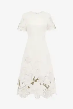  Leo Lin Caroline Applique Short Sleeve Midi Dress Ivory Size 10 for rent on The Volte - image 5