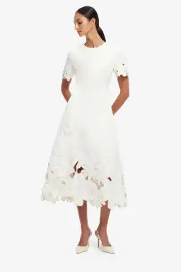  Leo Lin Caroline Applique Short Sleeve Midi Dress Ivory Size 10 for rent on The Volte - image 2