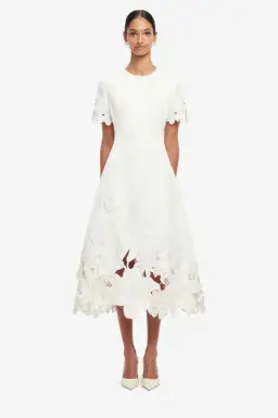 Leo Lin Caroline Applique Short Sleeve Midi Dress Ivory Size 10 for rent on The Volte - image 1