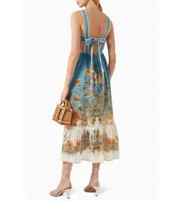Zimmermann Chintz Tiered Ramie Midi Dress Blue Daisy Size 2 AU 12 for rent on The Volte - image 3