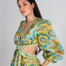 Zimmermann Halcyon Tie Front Midi Dress Size Multi Print 1 / AU 10 for rent on The Volte - image 2