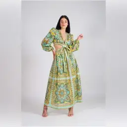 Zimmermann Halcyon Tie Front Midi Dress Size Multi Print 1 / AU 10 for rent on The Volte - image 1