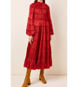 Zimmermann Silk Tiered Midi Dress Red Size 1 AU 10