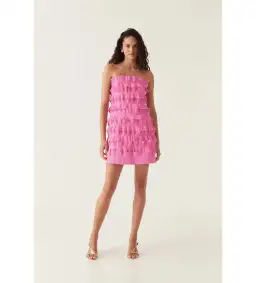 Aje Palladium Ruffled Mini Dress Muted Fuchsia Size S AU 8