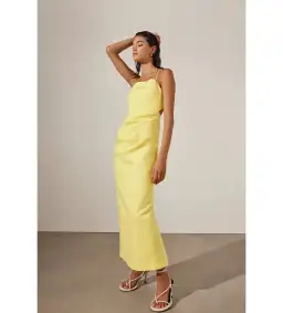 Shona Joy Lani Draped Cross Back Midi Dress Lemon Size AU 8 for rent on The Volte - image 2
