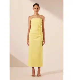 Shona Joy Lani Draped Cross Back Midi Dress Lemon Size AU 8 for rent on The Volte - image 1