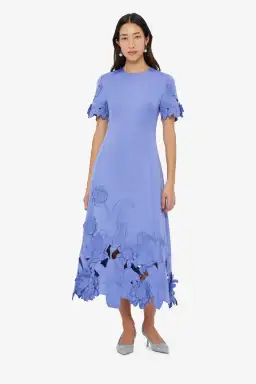 Leo Lin Caroline Applique Short Sleeve Midi Dress Moonlight  Size 8 for rent on The Volte - image 2