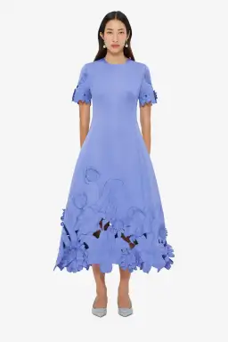Leo Lin Caroline Applique Short Sleeve Midi Dress Moonlight  Size 8 for rent on The Volte - image 1