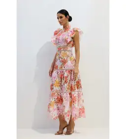 Sunfere Hilda Print Lace Embroidered Dress Multi Size L (AU12-14) for rent on The Volte - image 3