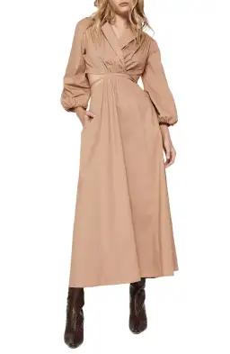 Bardot Arden Poplin Midi Trench Midi Dress Beige Size S / AU 8