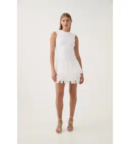 AJE Rushes Fringe Knit Mini Dress in White Size M AU 10  for rent on The Volte - image 1