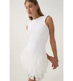 AJE Rushes Fringe Knit Mini Dress in White Size M AU 10  for rent on The Volte - image 4