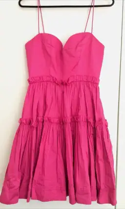 AJE Maya Tiered Mini Dress Fuchsia with side pockets AU 6 US 2 for rent on The Volte - image 5