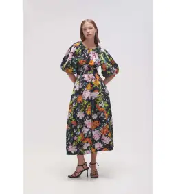 Aje Mimosa Cutout Midi Dress in Midnight floral Size S AU 8
