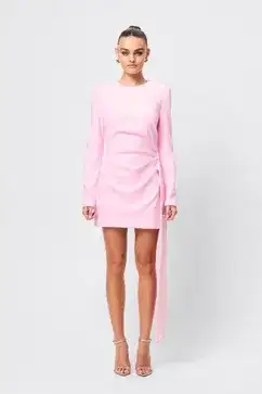 MOSSMAN SENSE OF MYSTERY DRAPED MINI DRESS / PINK / SIZE 14 for rent on The Volte - image 4