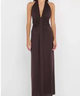 Bec & Bridge Tillie Drape Maxi Dress Dark Chocolate Size AU 8