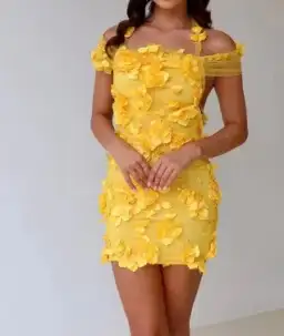 Alamour the Label Yellow 3D Flowers mini open back dress Size Medium / Aus Size 10 for rent on The Volte - image 1