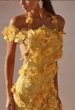 Alamour the Label Yellow 3D Flowers mini open back dress Size Medium / Aus Size 10 for rent on The Volte - image 2