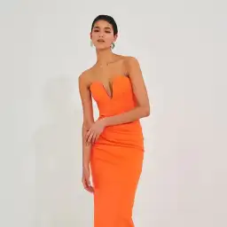 Meraki Strapless Midi Dress Orange Size 8