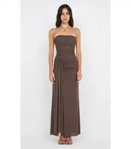 Bec & Bridge Ida Strapless Maxi Gown in Chocolate Brown Size AU 10